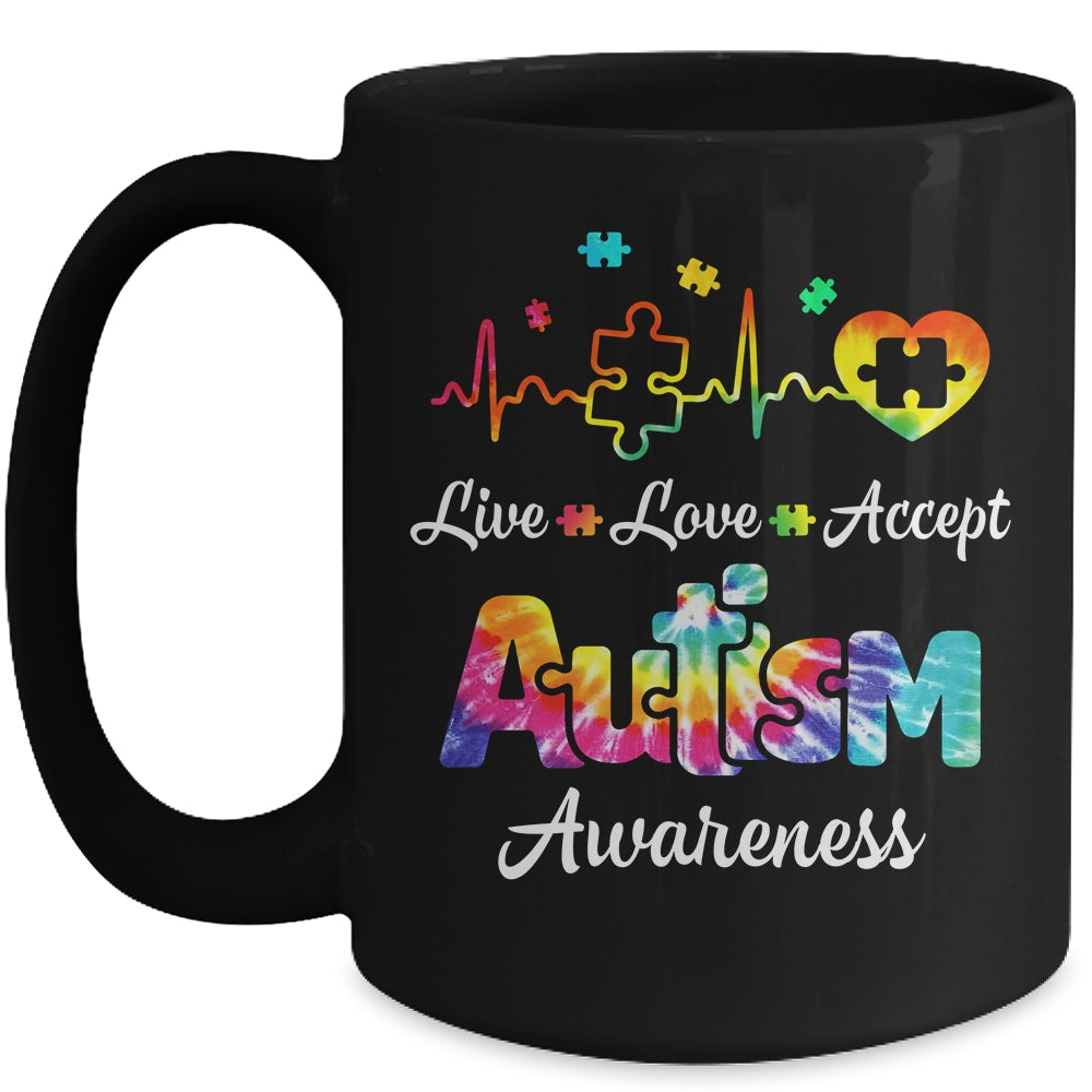 Live Love Accept Autism Awareness Support Acceptance Tie Dye Mug | siriusteestore