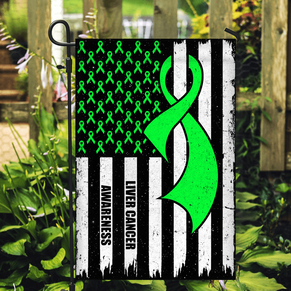 Liver Cancer Awareness America Flag Green Ribbon | siriusteestore