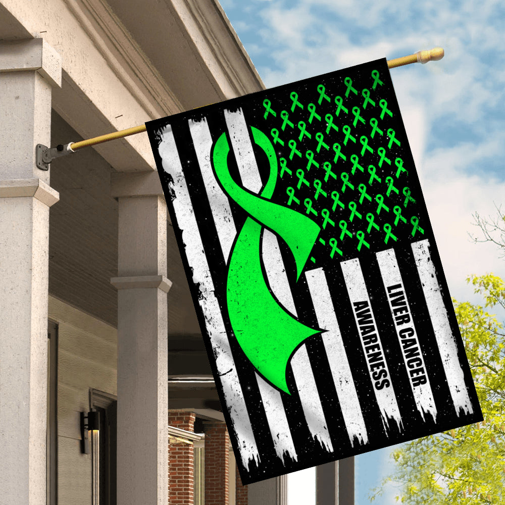 Liver Cancer Awareness America Flag Green Ribbon | siriusteestore