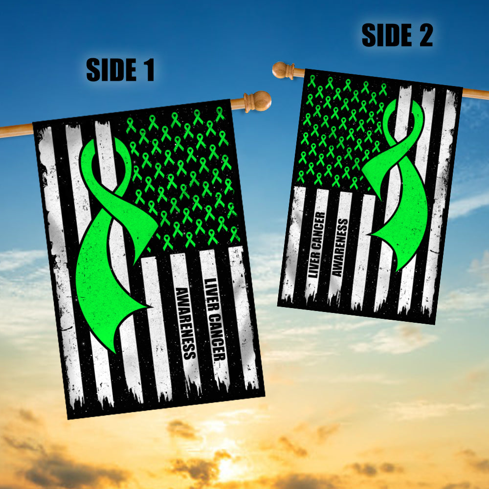 Liver Cancer Awareness America Flag Green Ribbon | siriusteestore