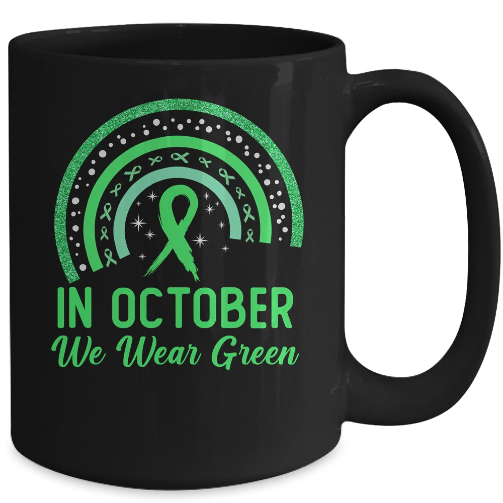 Liver Cancer Awareness In October We Wear Green Rainbow Mug | siriusteestore