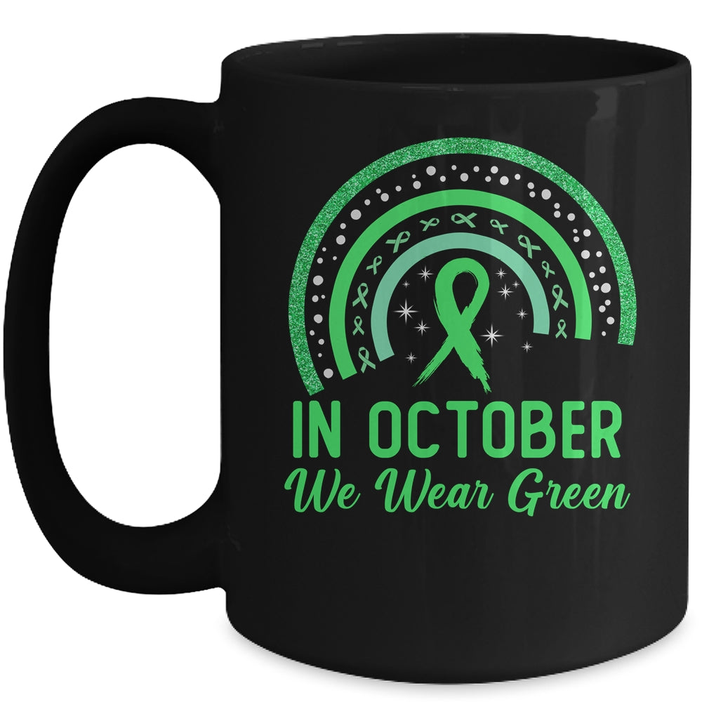 Liver Cancer Awareness In October We Wear Green Rainbow Mug | siriusteestore