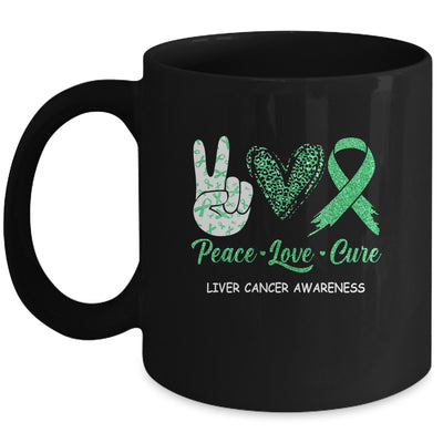 Liver Cancer Awareness Peace Love Cure Leopard Mug | siriusteestore