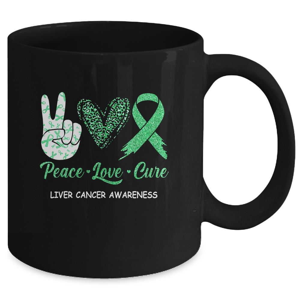 Liver Cancer Awareness Peace Love Cure Leopard Mug | siriusteestore