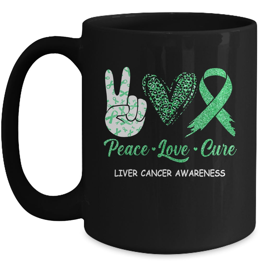 Liver Cancer Awareness Peace Love Cure Leopard Mug | siriusteestore