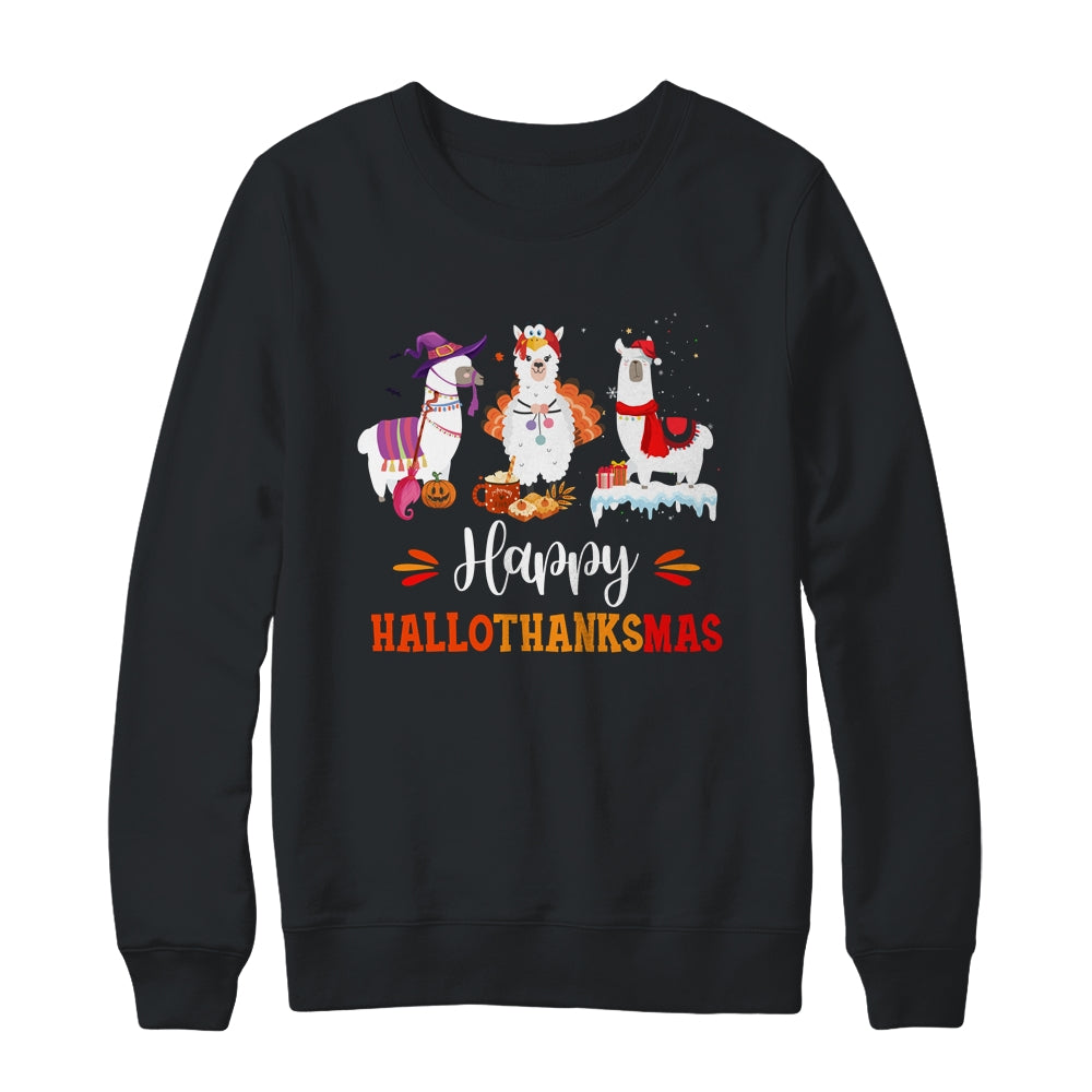 Llama Halloween Thanksgiving Merry Christmas Hallothanksmas Shirt & Sweatshirt | siriusteestore