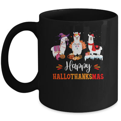 Llama Halloween Thanksgiving Merry Christmas Hallothanksmas Mug | siriusteestore