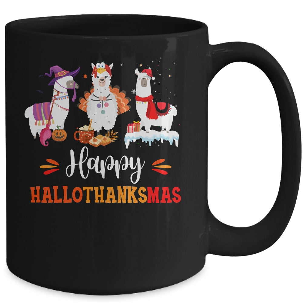 Llama Halloween Thanksgiving Merry Christmas Hallothanksmas Mug | siriusteestore