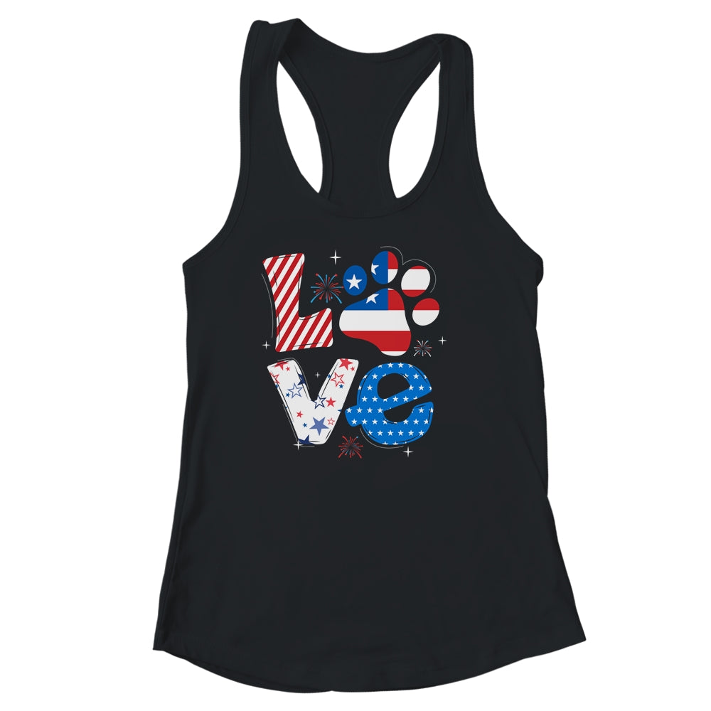 Love Dog Paw American Flag Tie Dye Dog Lover 4Th Of July Shirt & Tank Top | siriusteestore