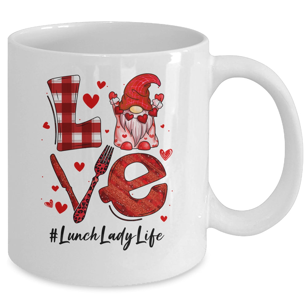 Love Heart Lunch Lady Worker Gnome Valentines Day Mug | siriusteestore