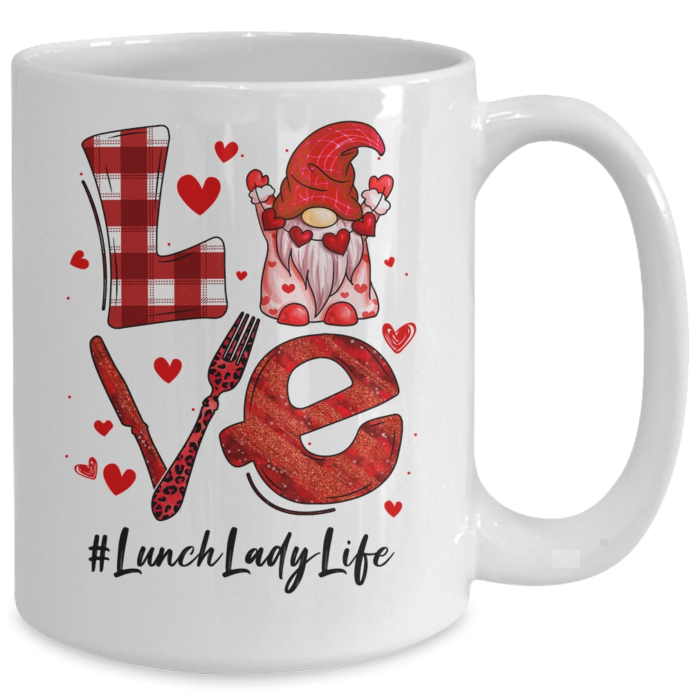 Love Heart Lunch Lady Worker Gnome Valentines Day Mug | siriusteestore