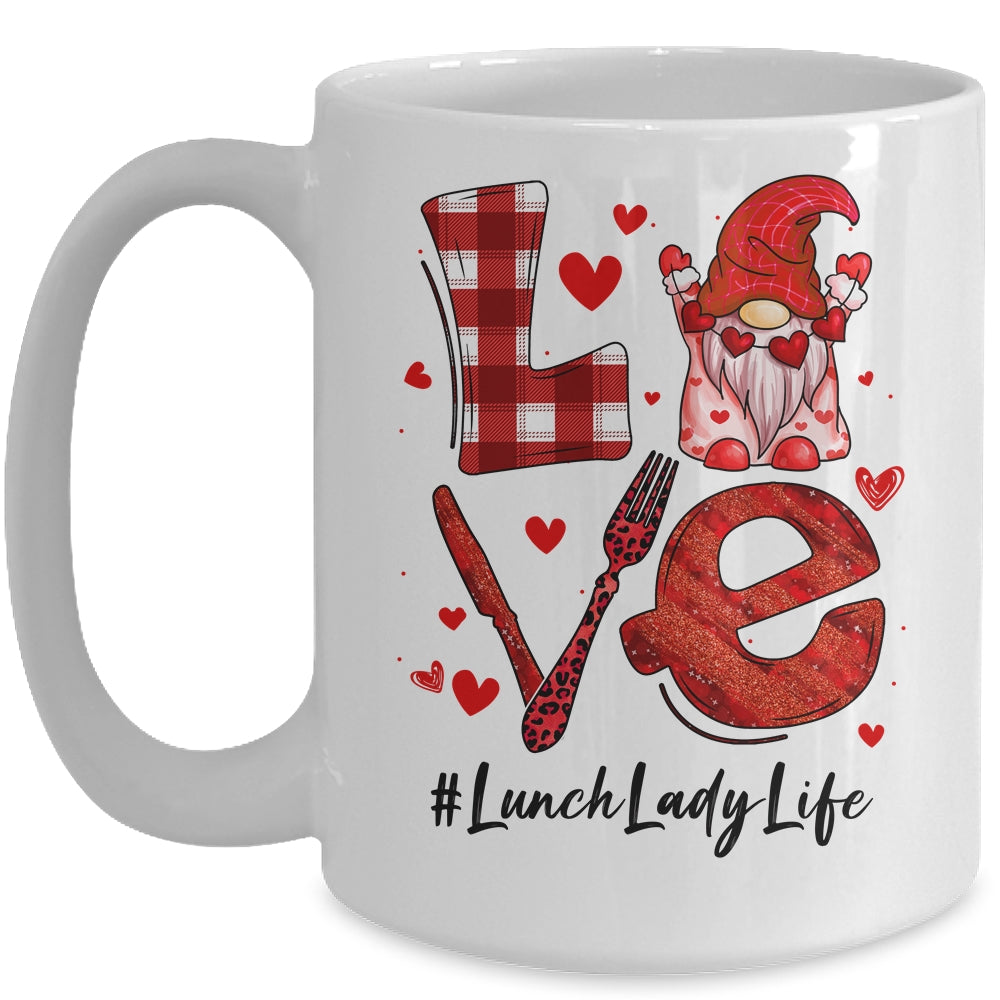 Love Heart Lunch Lady Worker Gnome Valentines Day Mug | siriusteestore