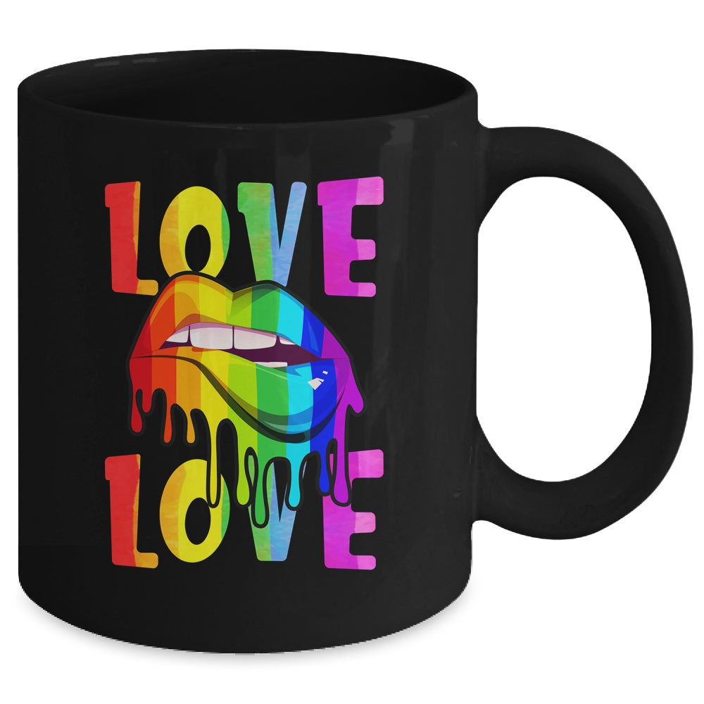 Love LGBTQ LGBT Rainbow Flag Lips Gay Lesbian Pride Month Mug | siriusteestore