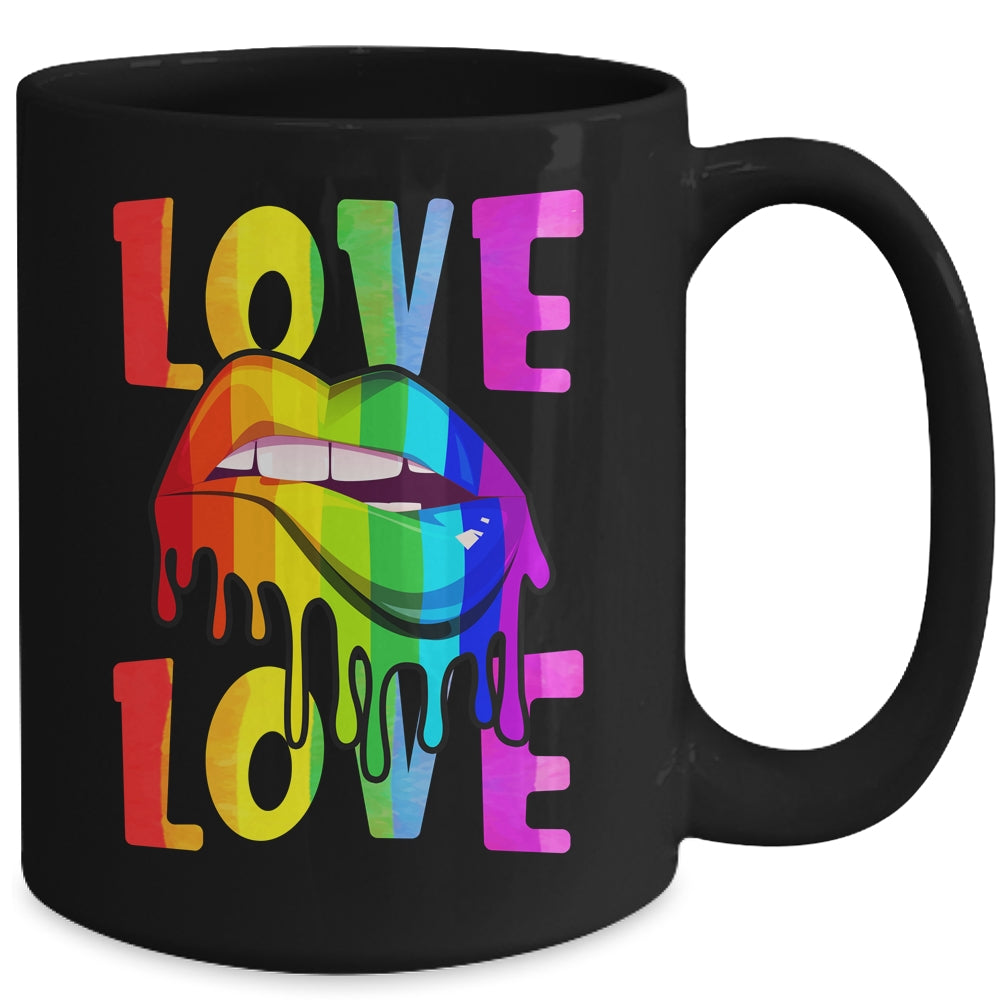 Love LGBTQ LGBT Rainbow Flag Lips Gay Lesbian Pride Month Mug | siriusteestore