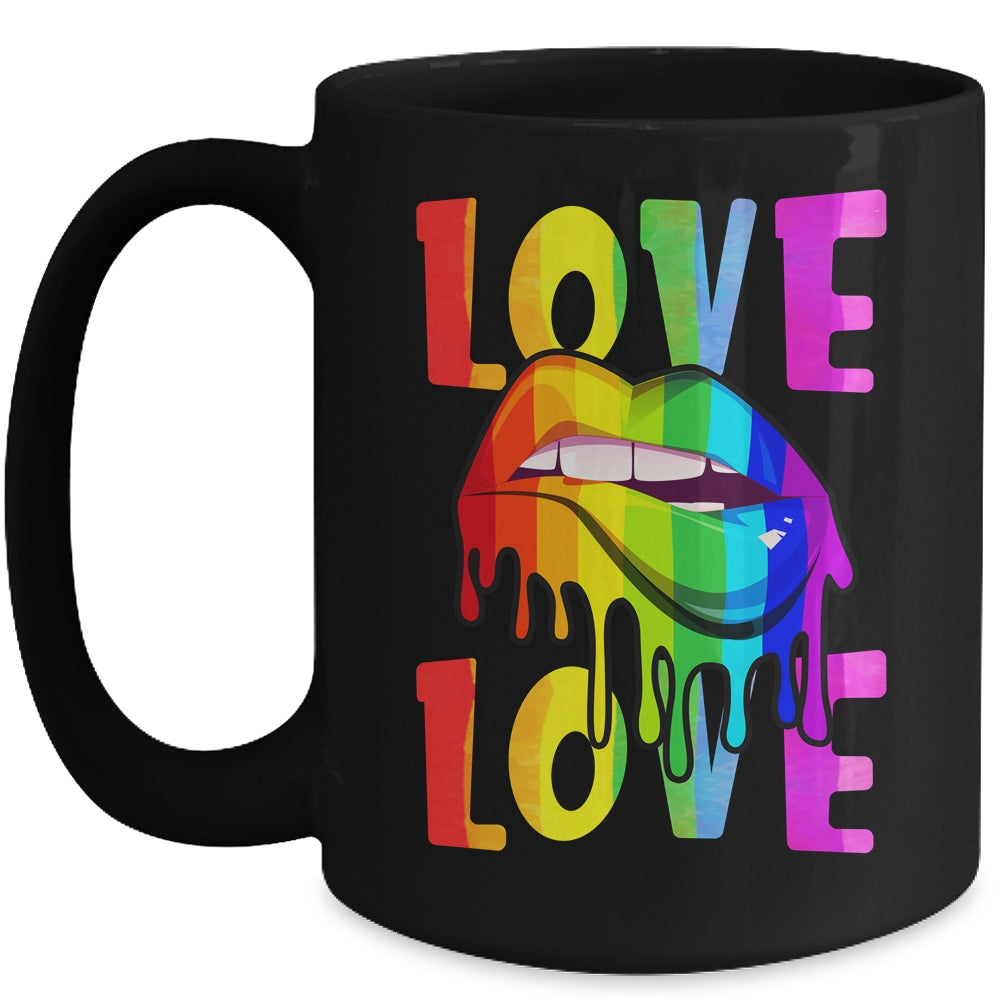 Love LGBTQ LGBT Rainbow Flag Lips Gay Lesbian Pride Month Mug | siriusteestore