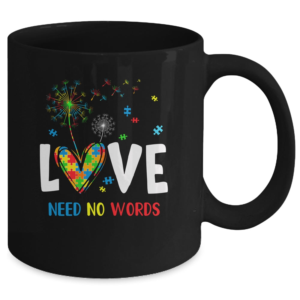 Love Needs No Words Autism Awareness Heart Puzzle Dandelion Mug | siriusteestore