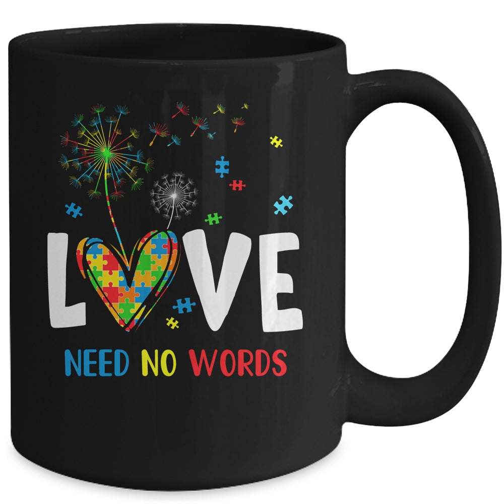 Love Needs No Words Autism Awareness Heart Puzzle Dandelion Mug | siriusteestore