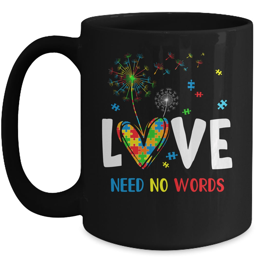 Love Needs No Words Autism Awareness Heart Puzzle Dandelion Mug | siriusteestore