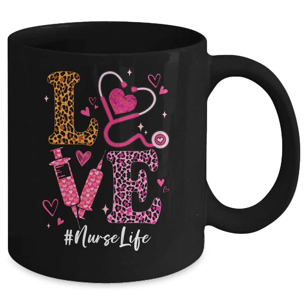 Love Nurse Life Leopard Valentine Day Nursing Women Mug | siriusteestore