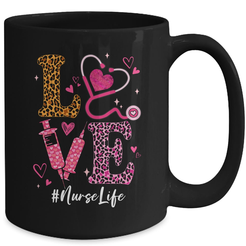Love Nurse Life Leopard Valentine Day Nursing Women Mug | siriusteestore