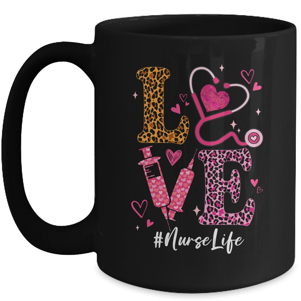 Love Nurse Life Leopard Valentine Day Nursing Women Mug | siriusteestore