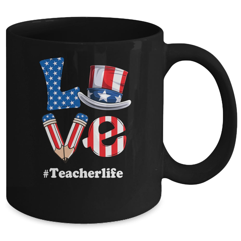 Love Teacher Life American Flag USA 4th Of July Fourth Mug | siriusteestore