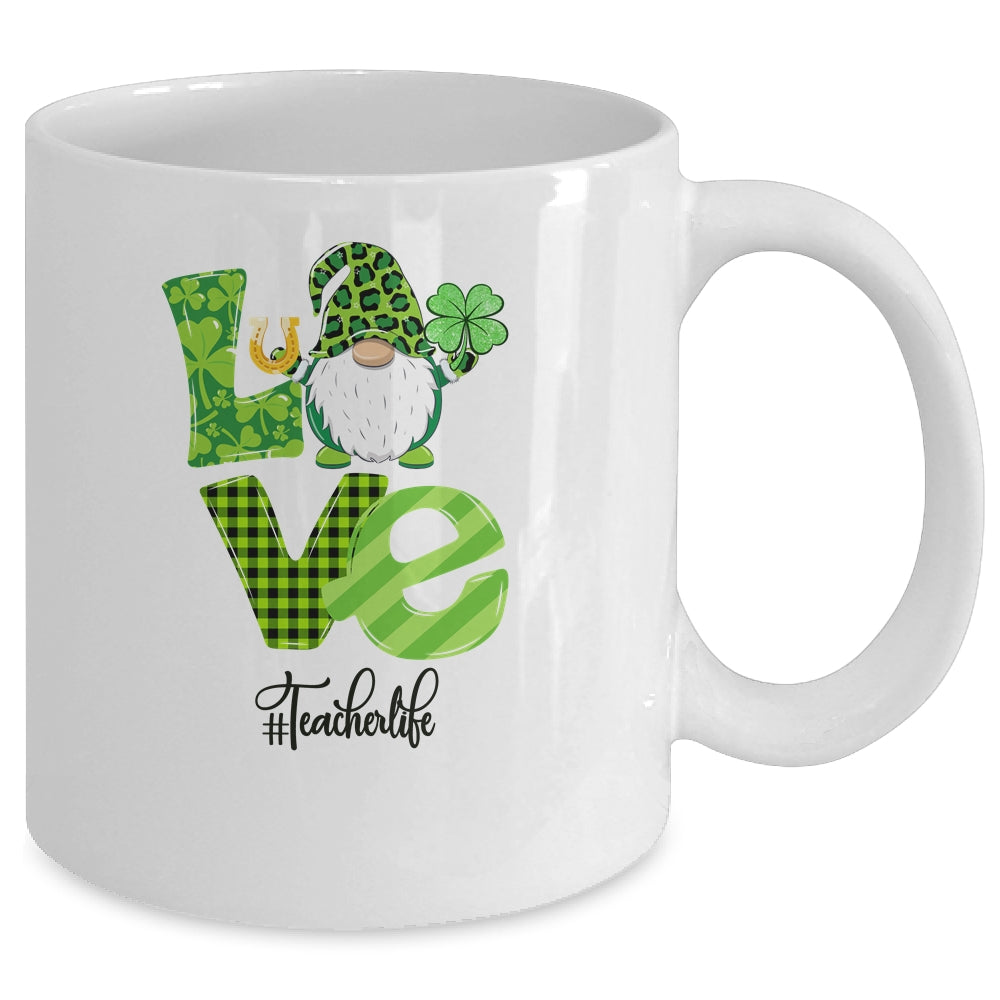Love Teacher Life Gnome Leopard Shamrock St Patrick's Day Mug | siriusteestore