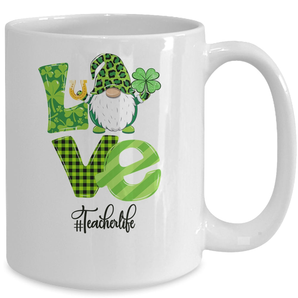 Love Teacher Life Gnome Leopard Shamrock St Patrick's Day Mug | siriusteestore