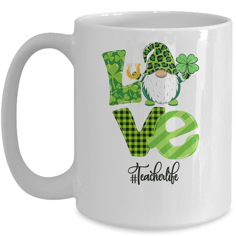 Love Teacher Life Gnome Leopard Shamrock St Patrick's Day Mug | siriusteestore