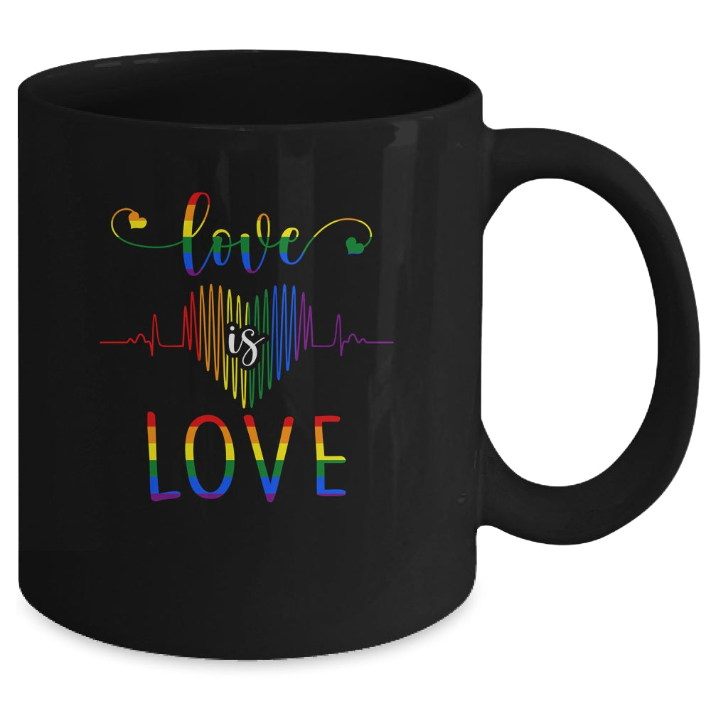 Love is Love Heartbeat Rainbow LGBT Gay Pride Mug | siriusteestore