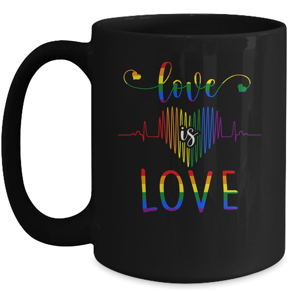 Love is Love Heartbeat Rainbow LGBT Gay Pride Mug | siriusteestore