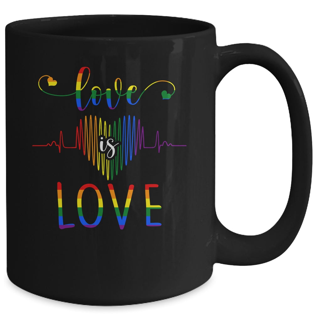 Love is Love Heartbeat Rainbow LGBT Gay Pride Mug | siriusteestore