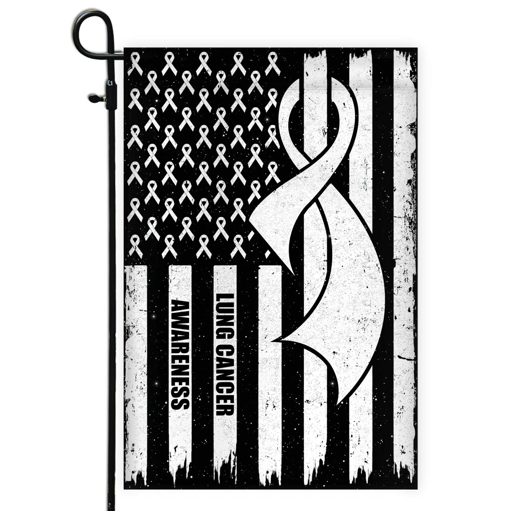 Lung Cancer Awareness America Flag White Ribbon | siriusteestore