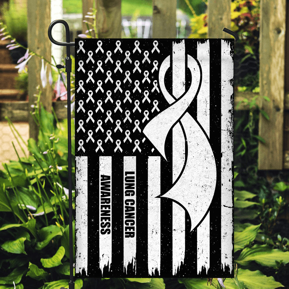 Lung Cancer Awareness America Flag White Ribbon | siriusteestore