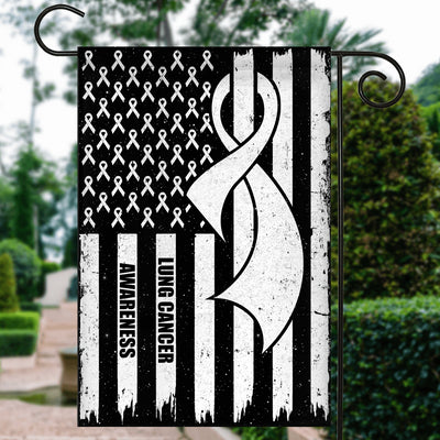 Lung Cancer Awareness America Flag White Ribbon | siriusteestore