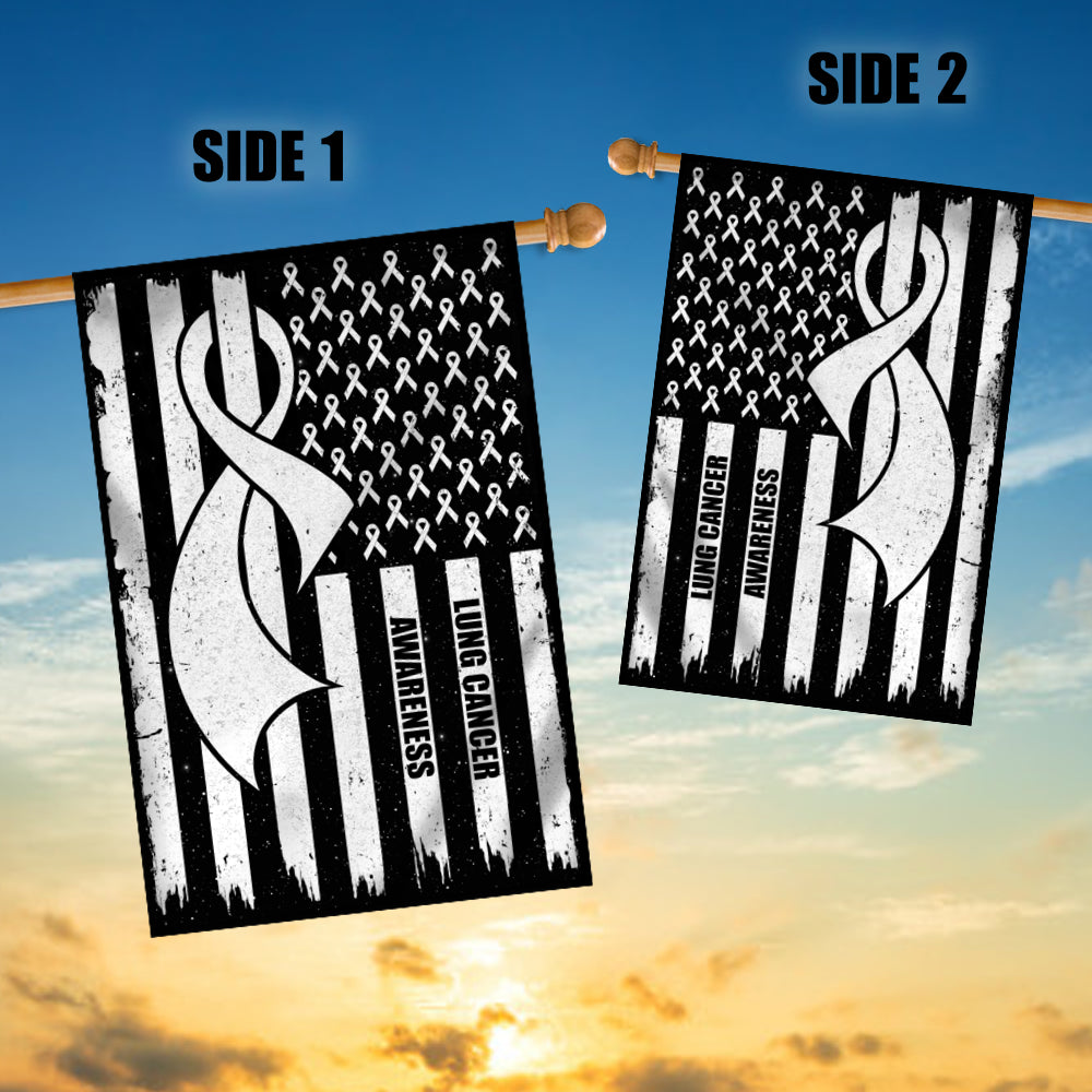 Lung Cancer Awareness America Flag White Ribbon | siriusteestore