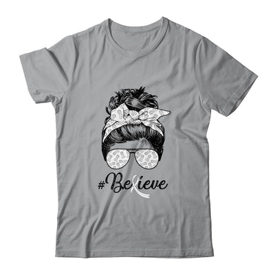 Lung Cancer Awareness Messy Bun Warrior Believe White Ribbon Shirt & Tank Top | siriusteestore