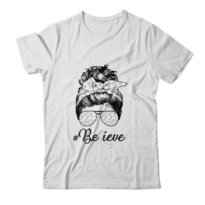 Lung Cancer Awareness Messy Bun Warrior Believe White Ribbon Shirt & Tank Top | siriusteestore