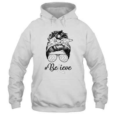 Lung Cancer Awareness Messy Bun Warrior Believe White Ribbon Shirt & Tank Top | siriusteestore