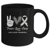 Lung Cancer Awarenesss Peace Love Cure Leopard Mug | siriusteestore