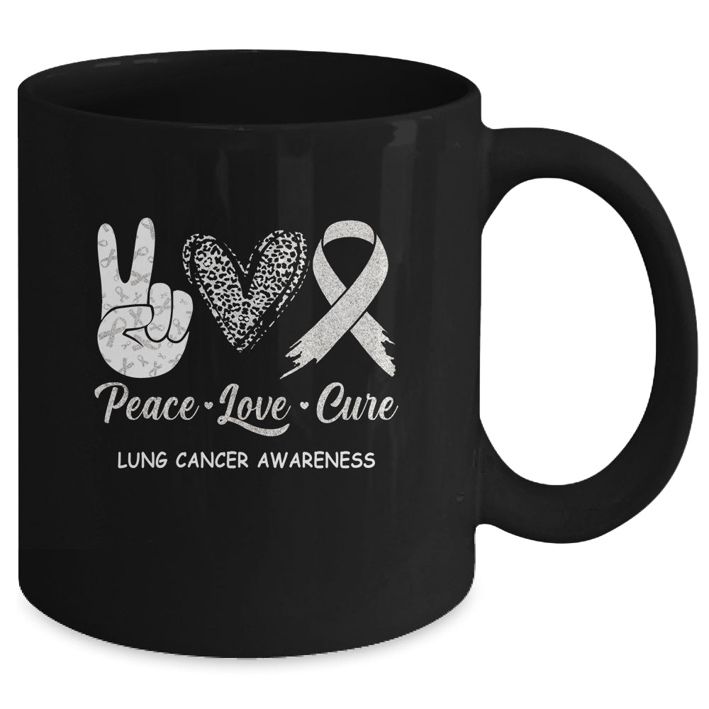 Lung Cancer Awarenesss Peace Love Cure Leopard Mug | siriusteestore