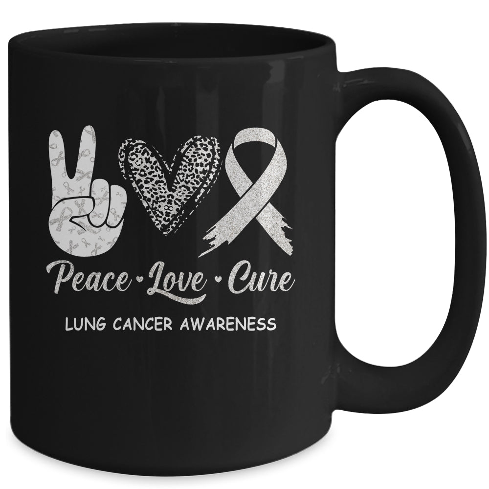 Lung Cancer Awarenesss Peace Love Cure Leopard Mug | siriusteestore