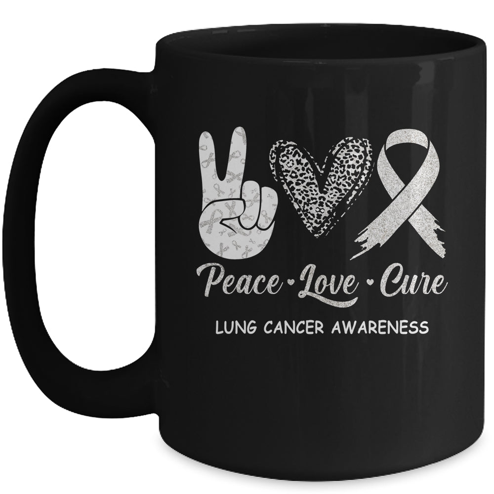 Lung Cancer Awarenesss Peace Love Cure Leopard Mug | siriusteestore