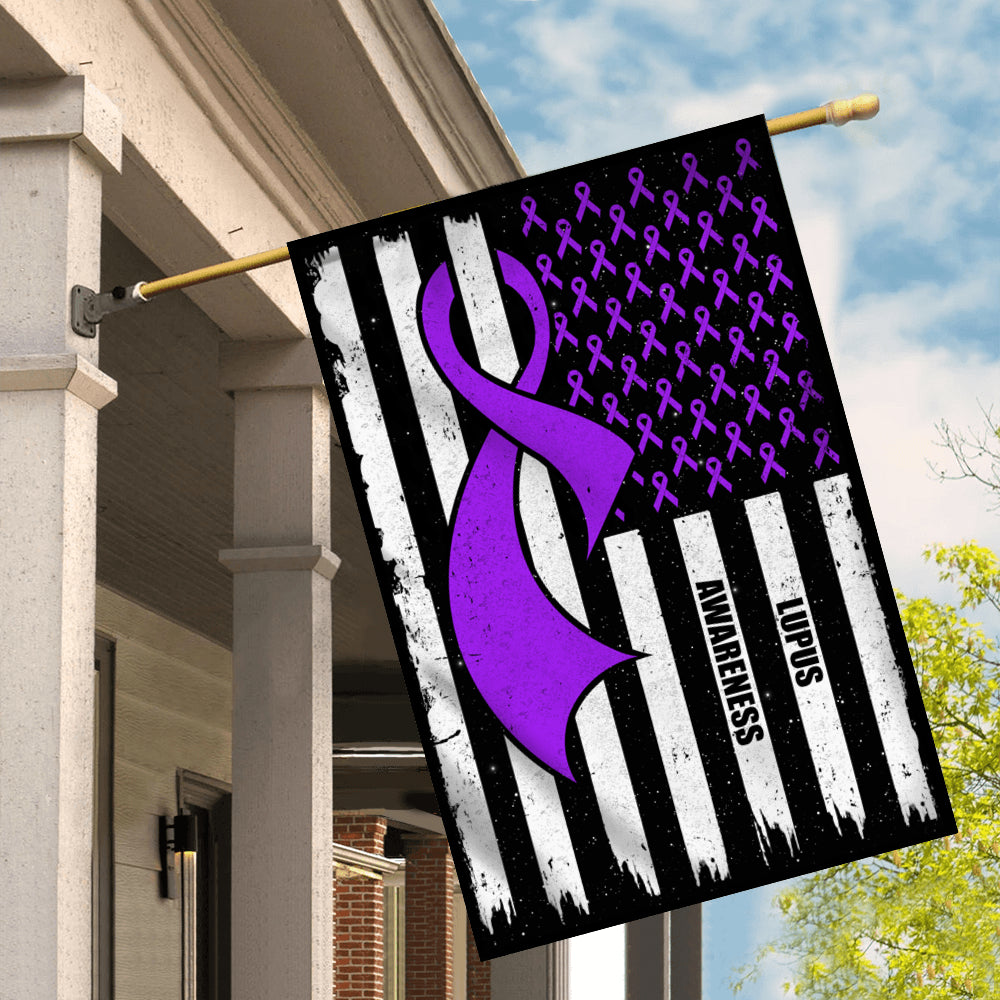 Lupus Awareness America Flag Purple Ribbon | siriusteestore