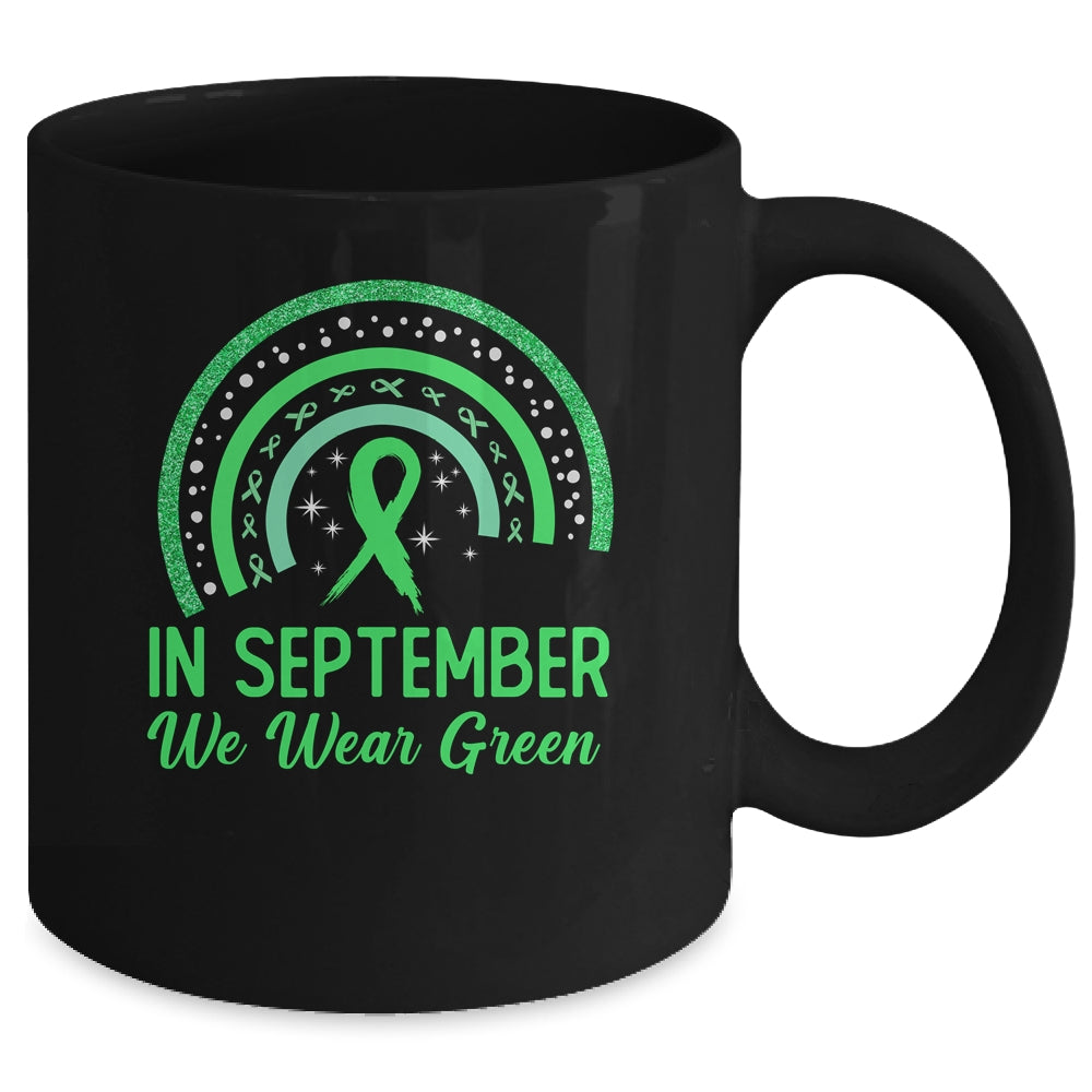 Lymphoma Awareness In September We Wear Green Rainbow Mug | siriusteestore