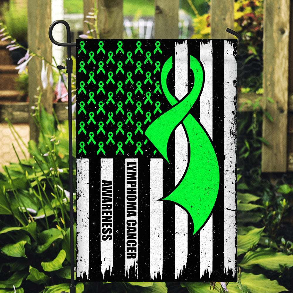 Lymphoma Cancer Awareness America Flag Green Ribbon | siriusteestore