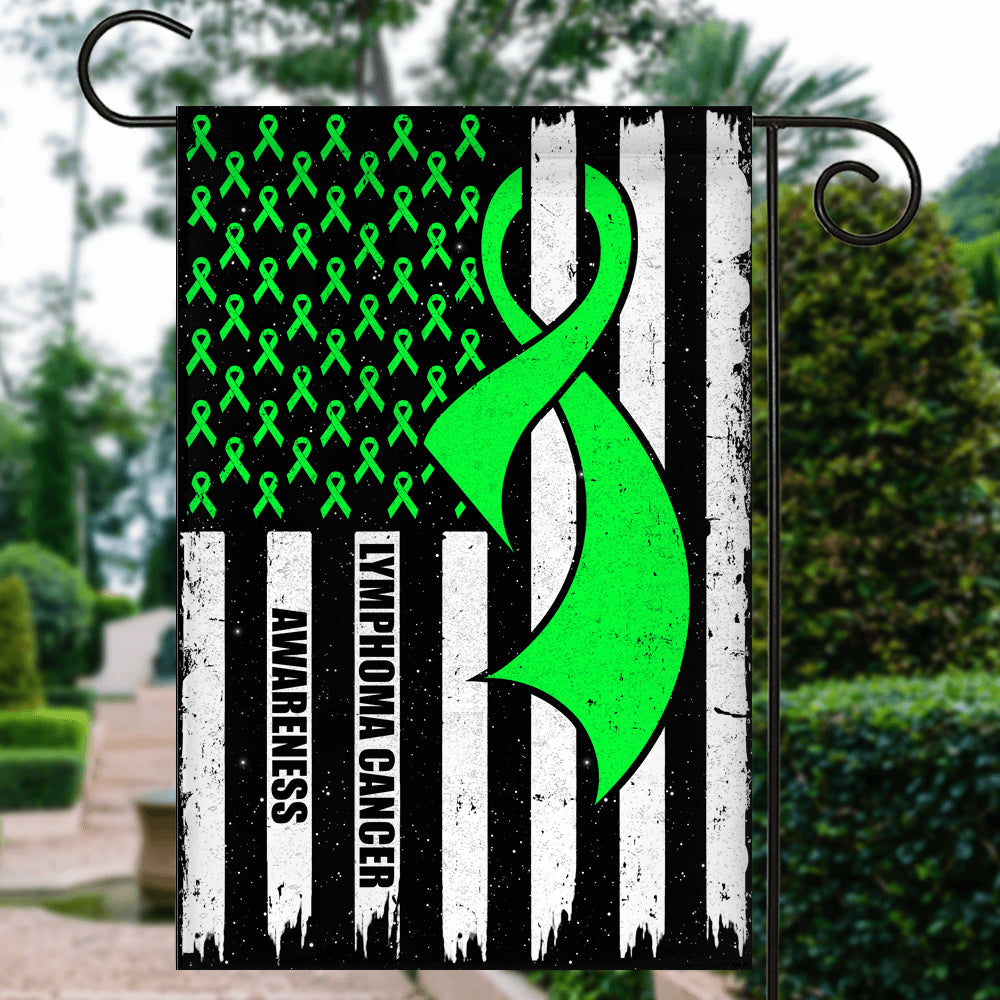 Lymphoma Cancer Awareness America Flag Green Ribbon | siriusteestore