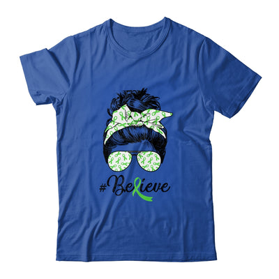Lymphoma Liver Awareness Messy Bun Warrior Believe Green Shirt & Tank Top | siriusteestore