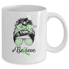 Lymphoma Liver Awareness Messy Bun Warrior Believe Green Mug | siriusteestore