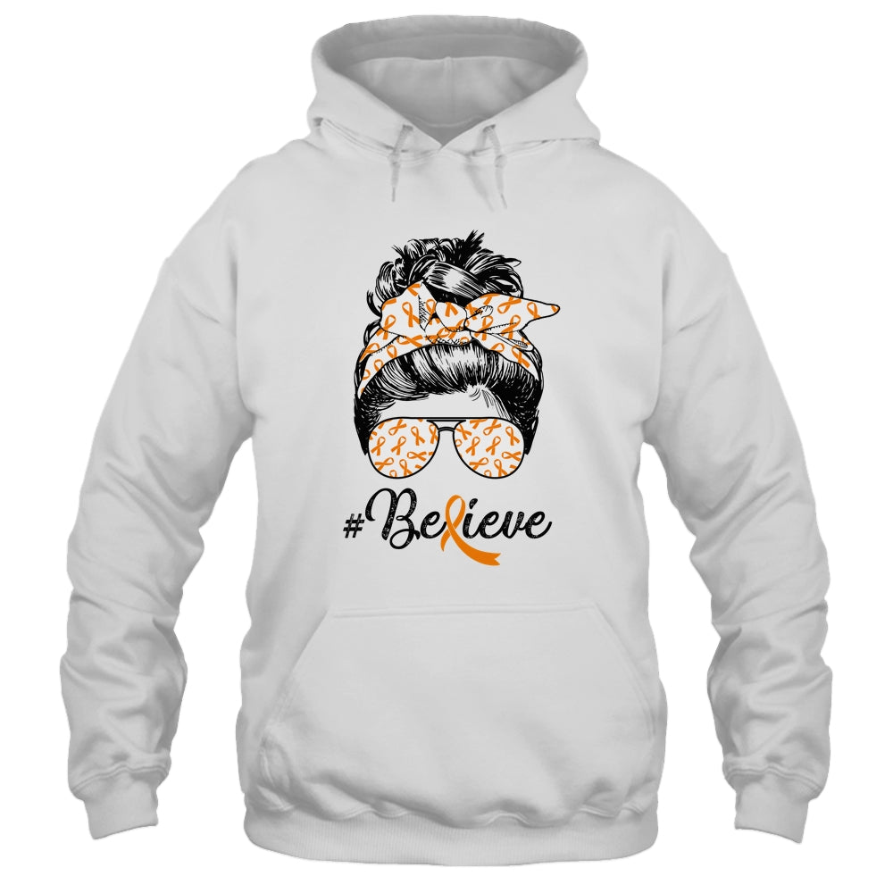 MS Leukemia Awareness Messy Bun Warrior Believe Orange Shirt & Tank Top | siriusteestore